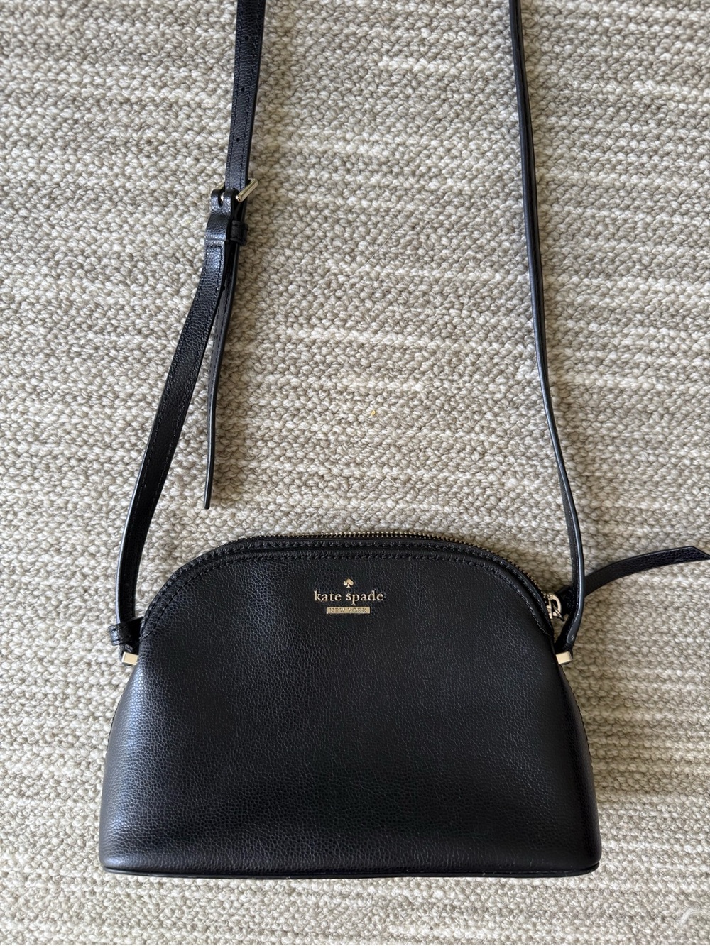 kate spade Black Leather Dome Crossbody with Gold Logo